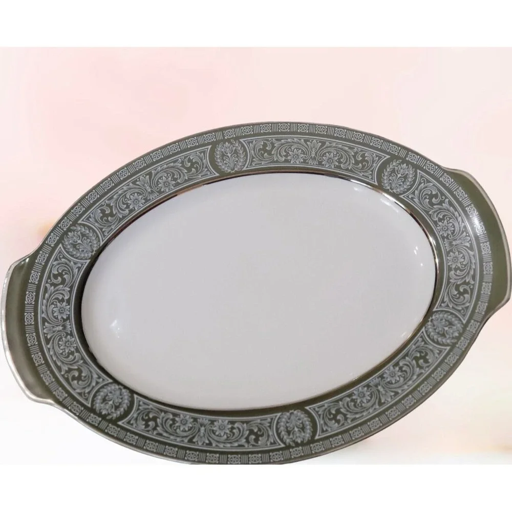 Vintage Forest Damask Large Oval Serving‎ Platter Elegant Tableware Entertaining